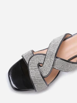 La Modeuse Mules à brides croisées et strass grandes tailles Noir