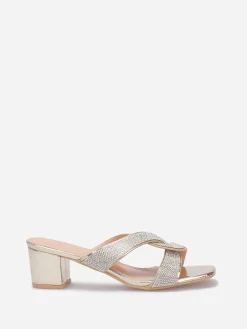 Clearance La Modeuse Mules à brides croisées et strass grandes tailles Doré