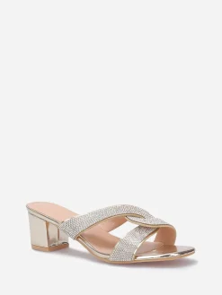 Clearance La Modeuse Mules à brides croisées et strass grandes tailles Doré