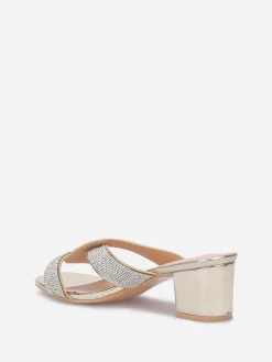 Clearance La Modeuse Mules à brides croisées et strass grandes tailles Doré