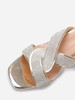 Clearance La Modeuse Mules à brides croisées et strass grandes tailles Doré