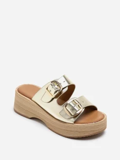 Online La Modeuse Mules à brides et plateforme en bois Doré