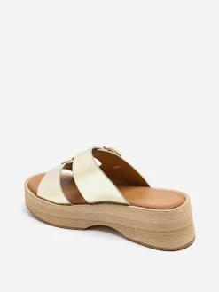 Online La Modeuse Mules à brides et plateforme en bois Doré
