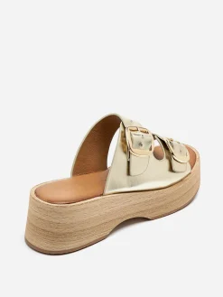 Online La Modeuse Mules à brides et plateforme en bois Doré