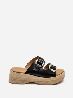 Sale La Modeuse Mules à brides et plateforme en bois Noir