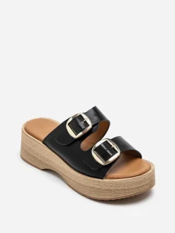 Sale La Modeuse Mules à brides et plateforme en bois Noir