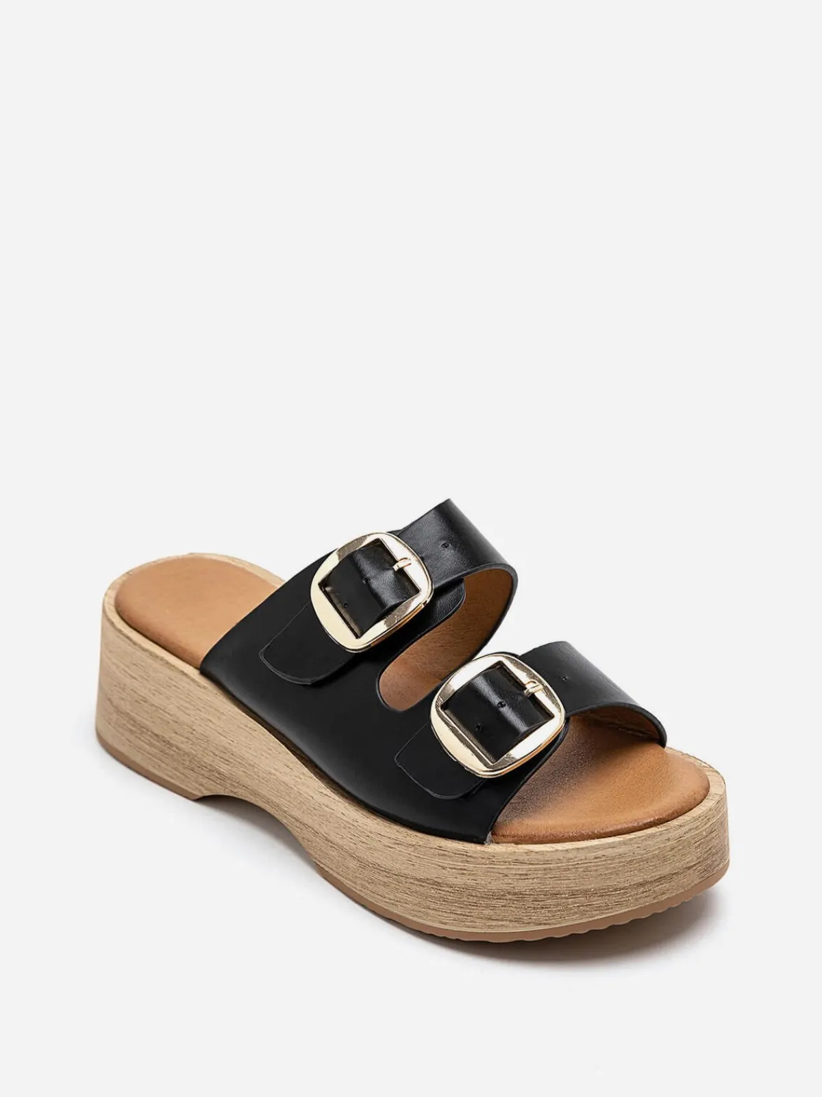 Sale La Modeuse Mules à brides et plateforme en bois Noir