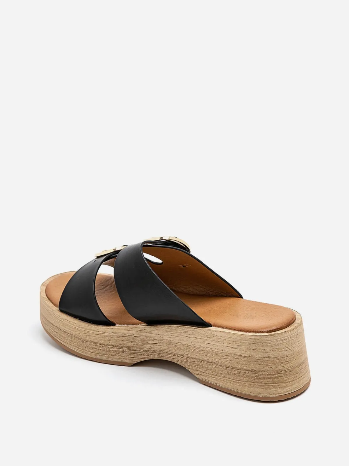 Sale La Modeuse Mules à brides et plateforme en bois Noir