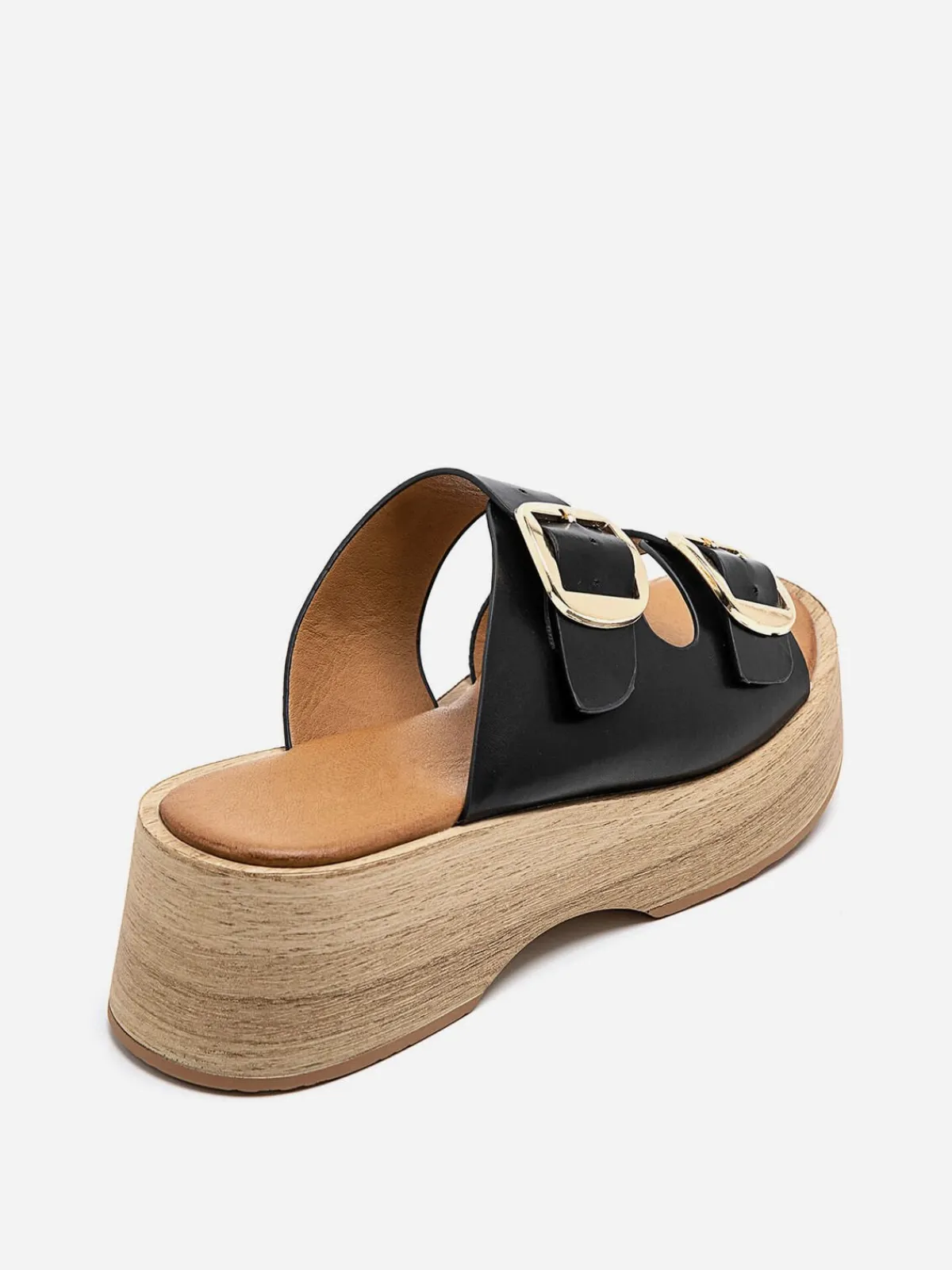 Sale La Modeuse Mules à brides et plateforme en bois Noir