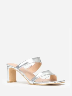 Clearance La Modeuse Mules à brides  et transparentes grandes tailles Argenté