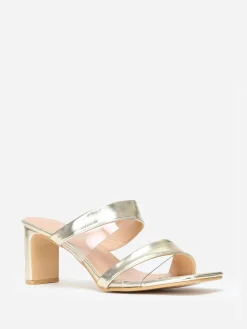 Sale La Modeuse Mules à brides  et transparentes grandes tailles Doré