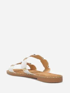 Sale La Modeuse Mules à brides festonnées et détails dorés Blanc