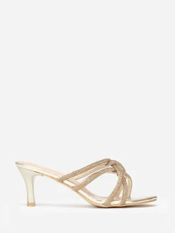 New La Modeuse Mules  à brides strass entrelacées grandes tailles Doré