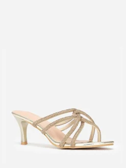 New La Modeuse Mules  à brides strass entrelacées grandes tailles Doré