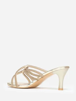 New La Modeuse Mules  à brides strass entrelacées grandes tailles Doré