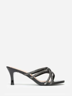 Sale La Modeuse Mules à brides strass entrelacées grandes tailles Noir