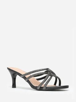 Sale La Modeuse Mules  à brides strass entrelacées grandes tailles Noir