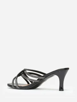 Sale La Modeuse Mules  à brides strass entrelacées grandes tailles Noir