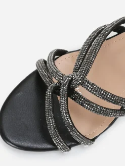Sale La Modeuse Mules  à brides strass entrelacées grandes tailles Noir