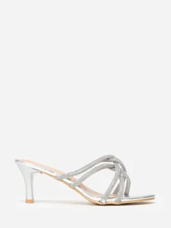 Sale La Modeuse Mules à brides strass entrelacées grandes tailles Argenté