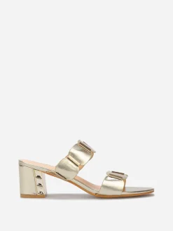 Outlet La Modeuse Mules à double brides et détails s Doré