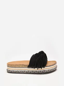 Hot La Modeuse Mules à motif ethnique avec noeud et pompon Noir