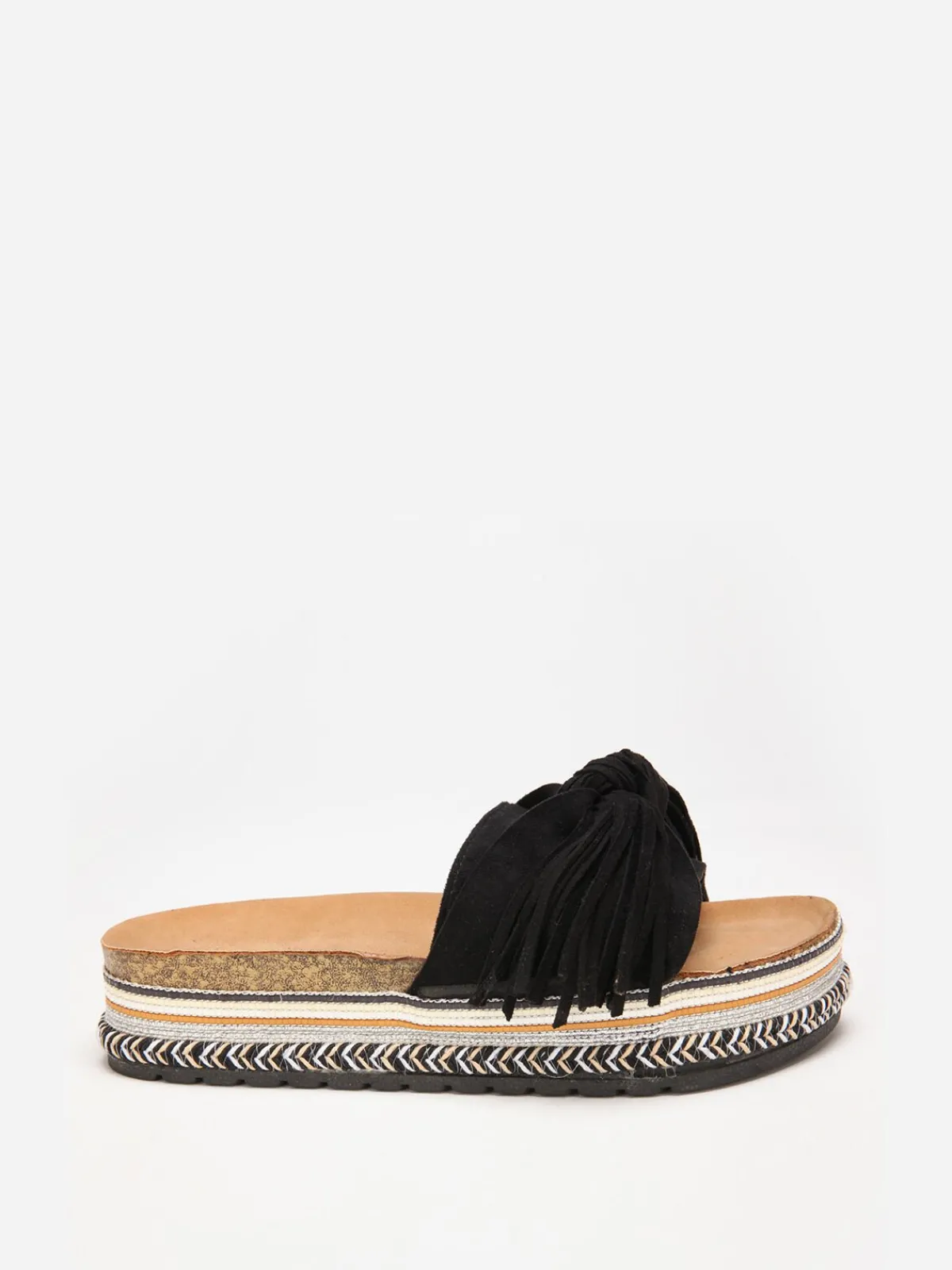 Hot La Modeuse Mules à motif ethnique avec noeud et pompon Noir