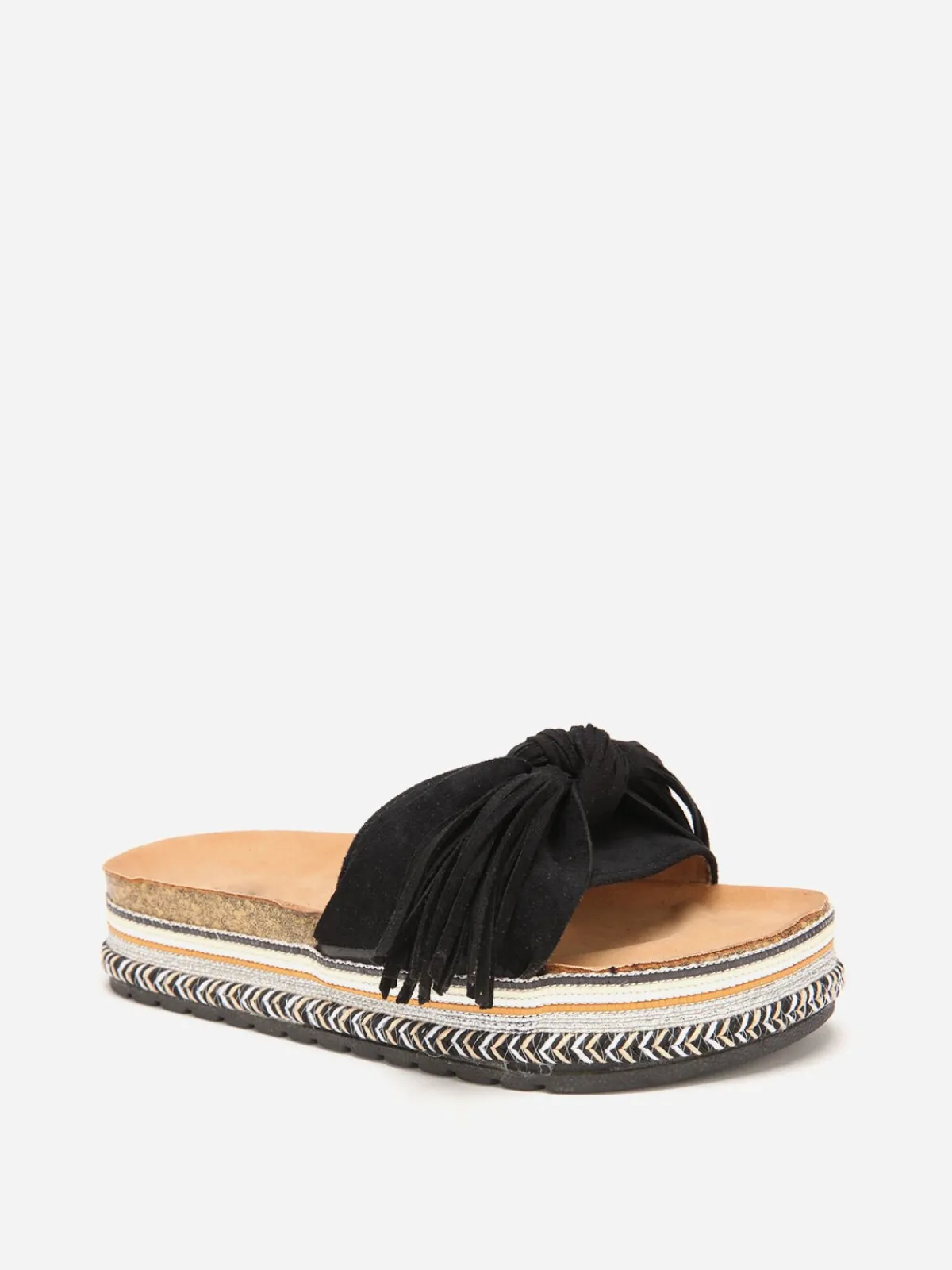 Hot La Modeuse Mules à motif ethnique avec noeud et pompon Noir