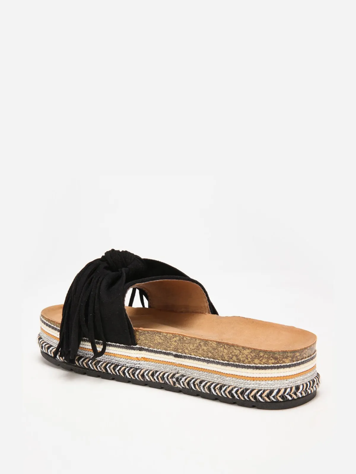 Hot La Modeuse Mules à motif ethnique avec noeud et pompon Noir