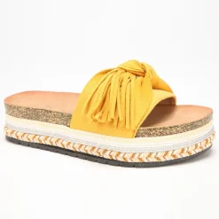 Clearance La Modeuse Mules à motif ethnique avec noeud et pompon Jaune