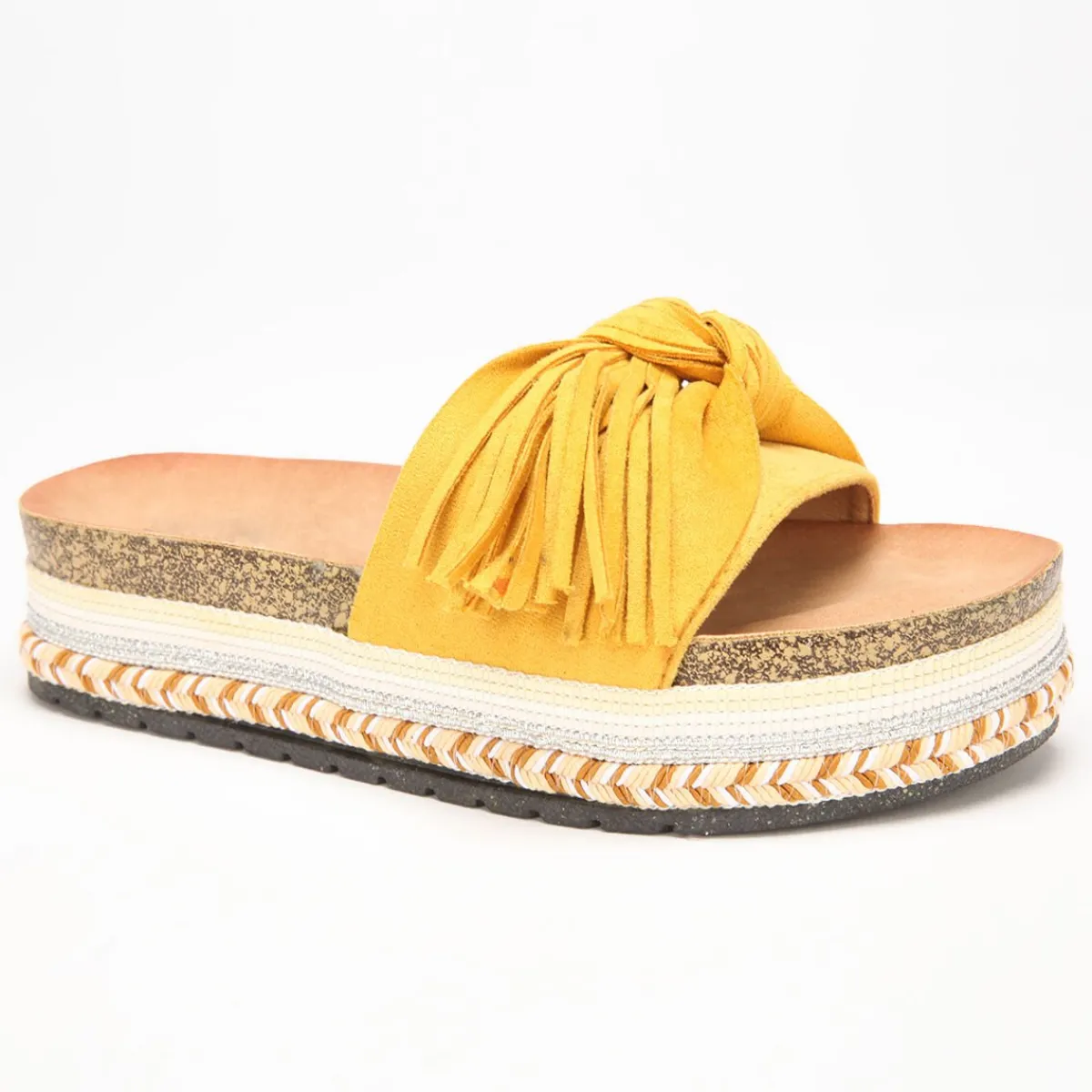 Clearance La Modeuse Mules à motif ethnique avec noeud et pompon Jaune
