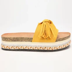 Clearance La Modeuse Mules  à motif ethnique avec noeud et pompon Jaune