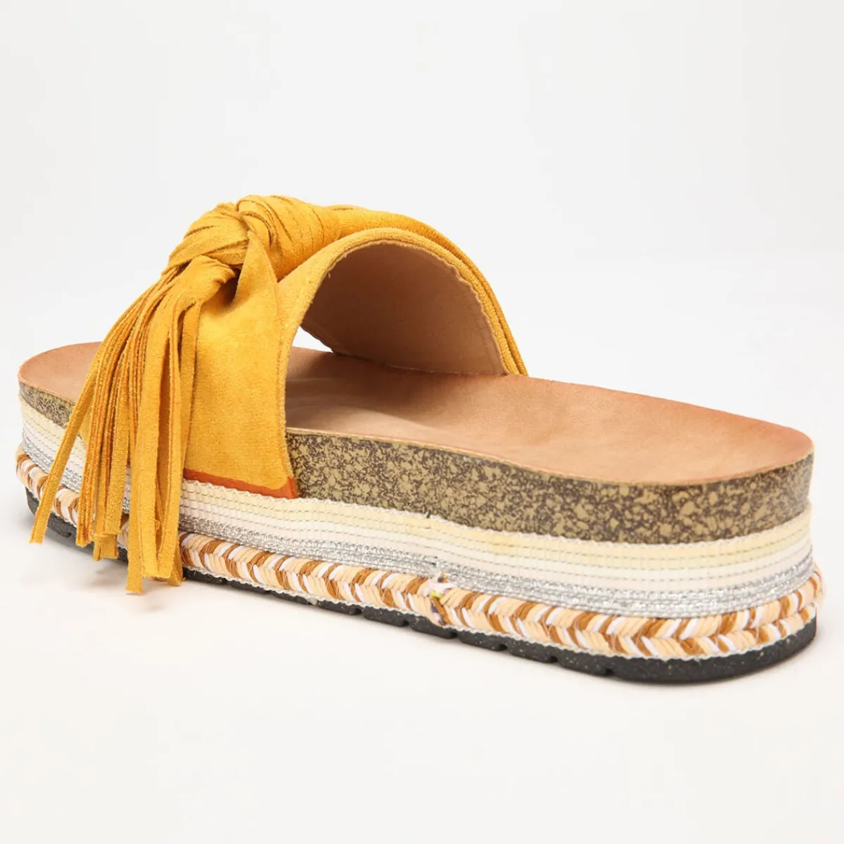 Clearance La Modeuse Mules à motif ethnique avec noeud et pompon Jaune