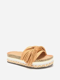New La Modeuse Mules  à motif ethnique avec noeud et pompon Camel
