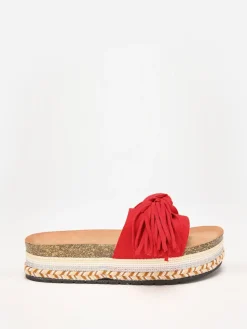 Outlet La Modeuse Mules  à motif ethnique avec noeud et pompon Rouge