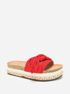 Outlet La Modeuse Mules  à motif ethnique avec noeud et pompon Rouge