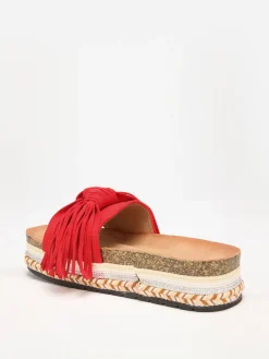Outlet La Modeuse Mules  à motif ethnique avec noeud et pompon Rouge