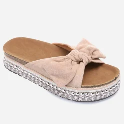 Online La Modeuse Mules  à noeud et semelle à motifs Beige