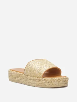 Online La Modeuse Mules à plateforme en raphia tressé Beige