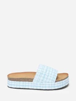 Outlet La Modeuse Mules  à plateforme en tweed pailleté Bleu