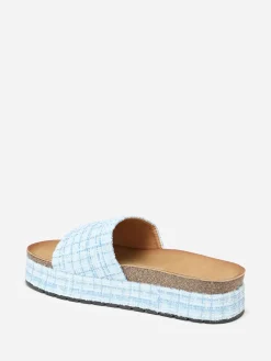 Outlet La Modeuse Mules à plateforme en tweed pailleté Bleu