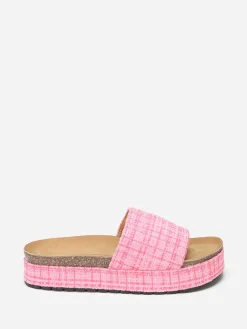 La Modeuse Mules  à plateforme en tweed pailleté Fuchsia