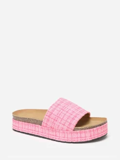 La Modeuse Mules  à plateforme en tweed pailleté Fuchsia
