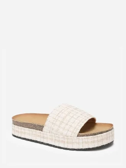 New La Modeuse Mules  à plateforme en tweed pailleté Beige