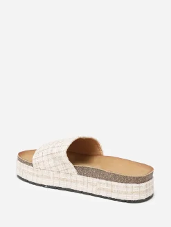 New La Modeuse Mules  à plateforme en tweed pailleté Beige