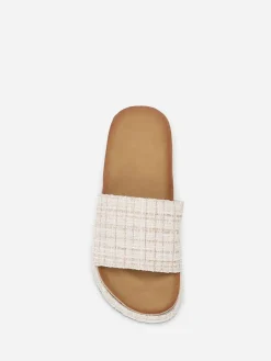 New La Modeuse Mules  à plateforme en tweed pailleté Beige