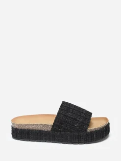 Sale La Modeuse Mules  à plateforme en tweed pailleté Noir