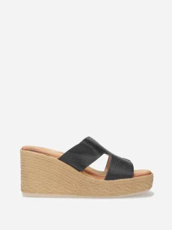 Online La Modeuse Mules à talon compensé effet tressé Noir
