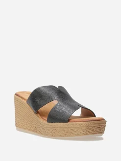 Online La Modeuse Mules à talon compensé effet tressé Noir