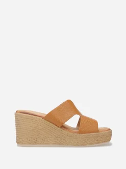 Hot La Modeuse Mules à talon compensé effet tressé Camel